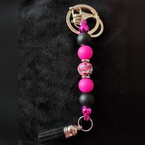 Pink and Black Beaded Key Holder